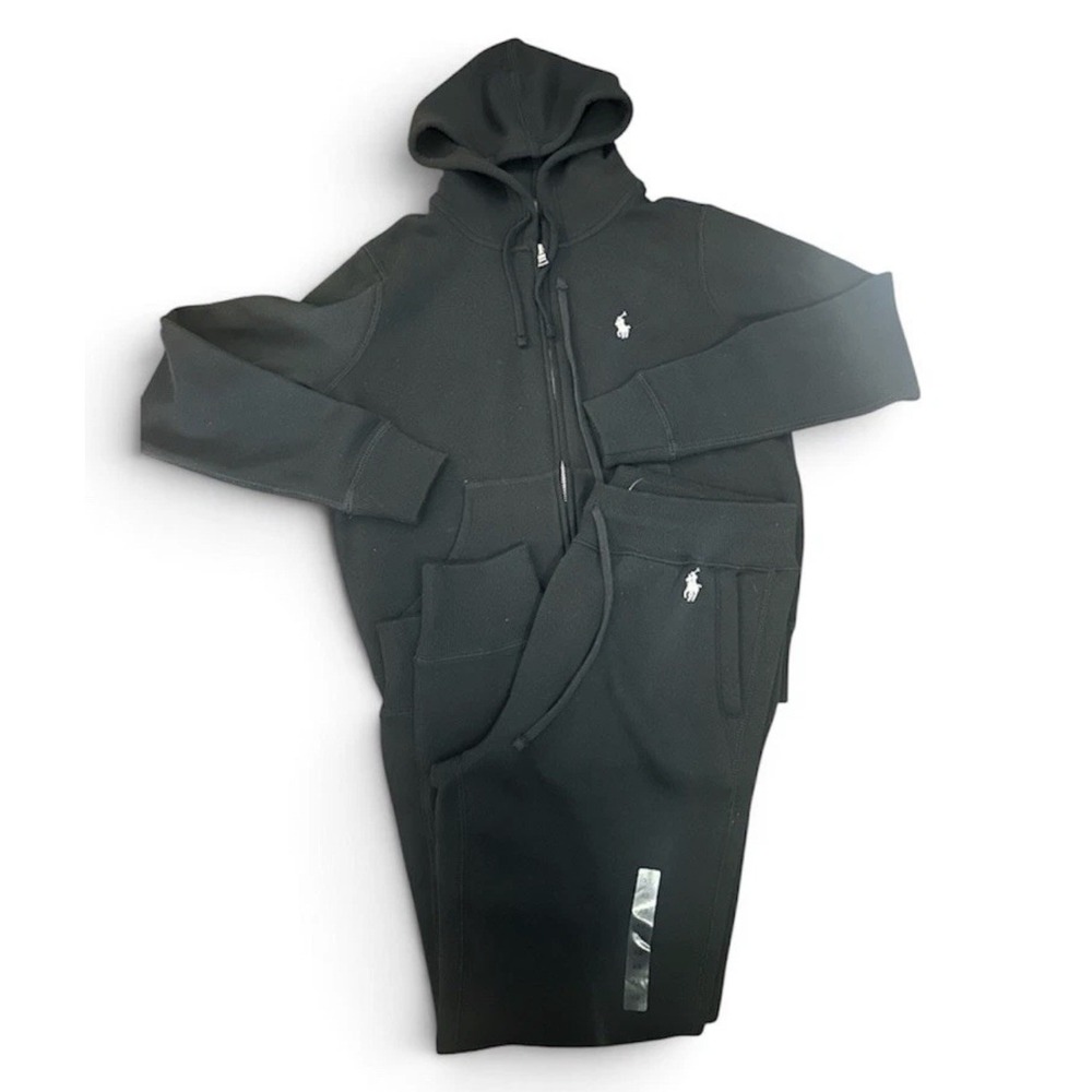 Polo Ralph Lauren Women's  Knit Fleece Set 2pc Zip Hoodie Jogger Sz S Black